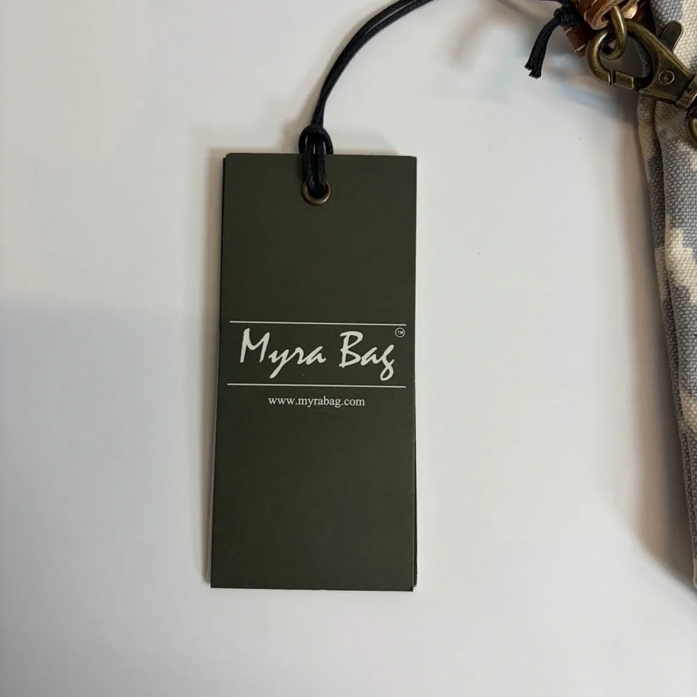 Myra Bag Boho Canvas & Leather Wristlet Clutch Geometric Print NWT